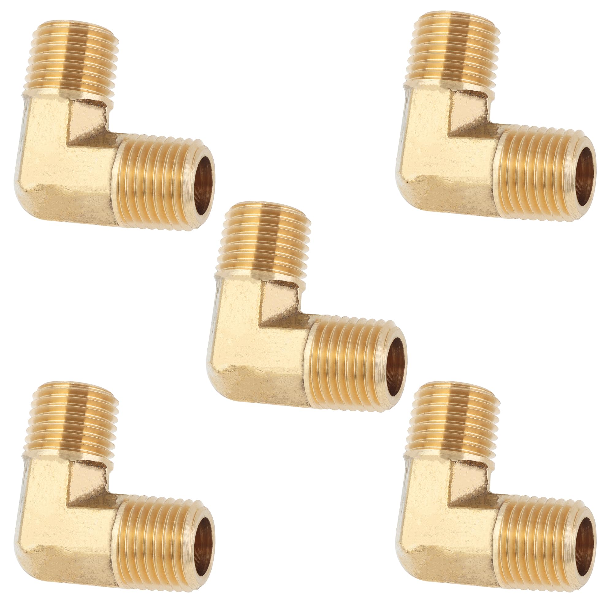 LTWFITTING Brass Pipe Male 90 Deg Elbow Fitting 1/4-Inch BSPT Water Fuel (Pack of 5)