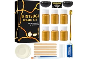 Deuvuo Kintsugi Repair Kit Gold, 21 Pcs Kintsugi Kit to Revive Your Broken Ceramic Pottery Glass Mug Bowl Wood Keepsakes with Ease - Embrace Imperfections, Create Art with Gold-Infused Restoration