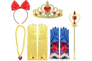 Yosbabe Princess Snow White Dress up Accessories for Girls Princess Belle Snow White Party Favors Gifts Set Including Crown Scepter Wand Necklace Gloves Red Bow Headband