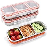 Frcctre 3 Pack Stainless Steel Snack Containers with Lids, 3 Compartments Reusable Leakproof Divided Food Storage Containers Condiment Container for Snacks Meal Prep Dips Takeout