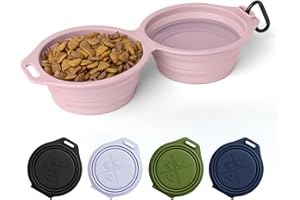 Pup Culture Dual Collapsible Dog Bowls | Silicone Travel Water Bowl for Dogs | Food Grade, No Plastic Rim, Portable Dog Bowl for Food and Water - Easy to Clean | BPA Free and Safe for Your Pup-Pink