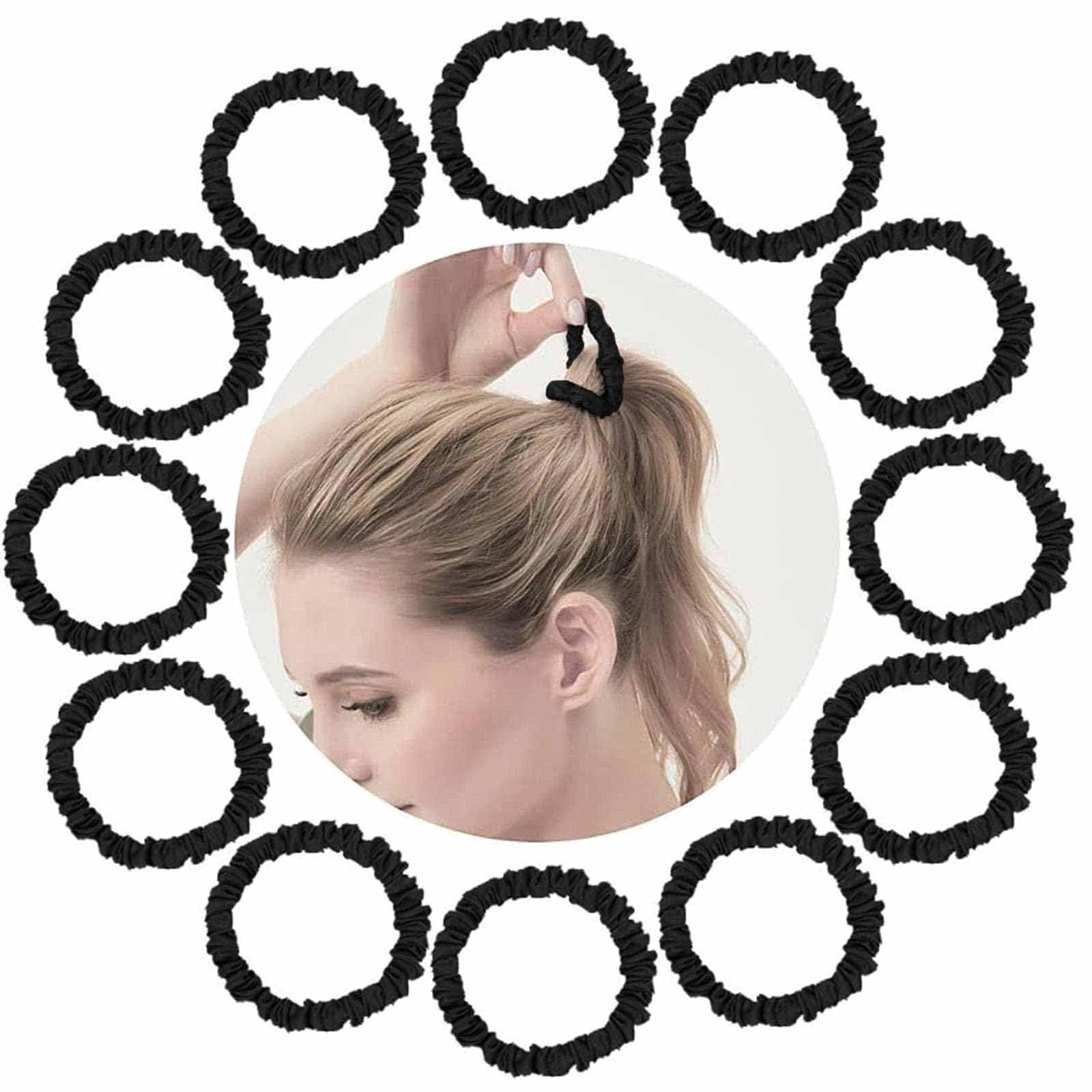 Hair Ties| Bands 12 Packs for Woman| Girls, Skinny Silk Satin Hair Scrunchies, Small Ponytail Holders No Damage Breakage for Thin/Thick Curly Long Fine Hair (Black)