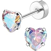 EQFE G23 Titanium Earrings for Girls 14k Gold Hypoallergenic Flat Back Earrings for Sensitive Skin Cartilage 20G Screw Back Star Heart Flower Stud Earrings for Women