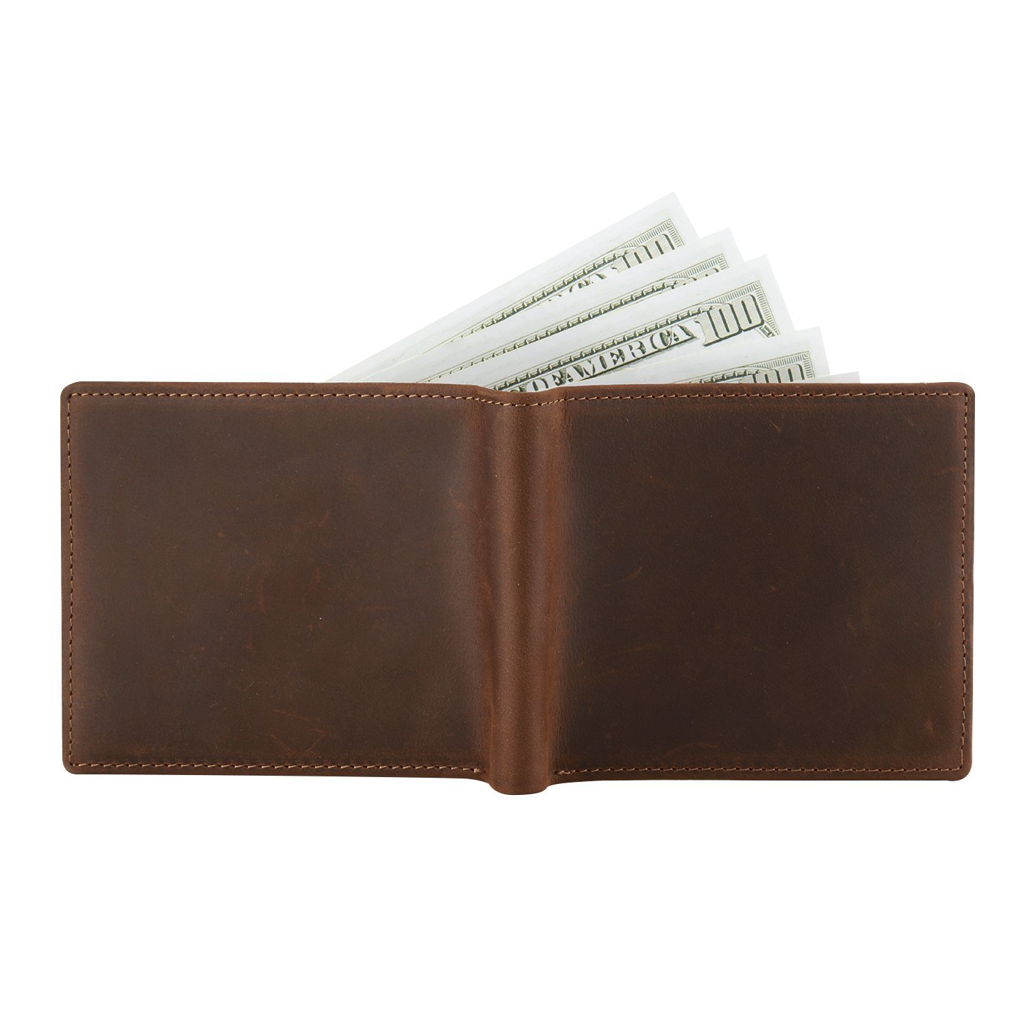 Men\'s Long Trifold Wallet with Zipper Genuine Leather Money Bag Card Case (coffee)