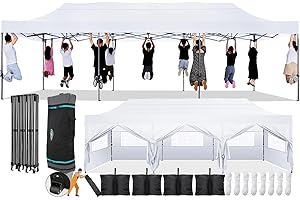 COBIZI 10x30 Pop Up Canopy with 8 Sidewall,Heavy Duty Canopy UPF 50+ All Season Wind Waterproof Commercial Outdoor Wedding Party Tents for Parties Canopy Gazebo with Roller Bag(10 x 30 ft White)