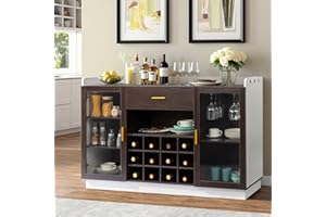 Karl home Farmhouse Wine Bar Cabinet, Liquor Cabinet Bar for Home, Kitchen Coffee Table with Storage, 55" Home Wine Stand for Kitchen, Living Room, Dining Room, White