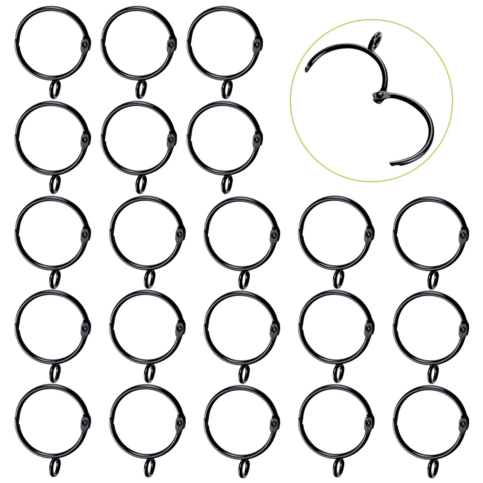 UFURMATE Curtain Ring, 28Pcs Metal Curtain Rings Black Openable Eyelet Drapery Rings Pole Hanging Rings Café Curtain Rings with Fixed Eyes for Roman Rod Voile Net, 50mm Internal Diameter