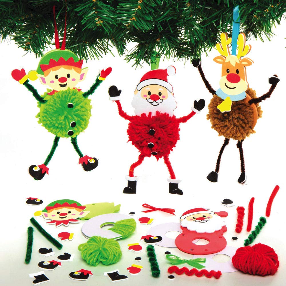 Baker Ross AX486 Christmas Pom Pom Kit - Pack of 3, Christmas Crafts for Kids, Creative Christmas Art and Craft Supplies for Children to Make and Decorate