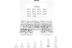 THSGIVINGSTORE 350pcs Solid Aluminum Rivets M4 Kit, Flat Head Boat Rivets Set, Length 4/6/8/10/12/16/20 mm Solid Metal Rivets Assortment Kit, with Plastic Box
