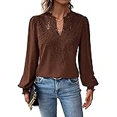 Falechay Womens Tops Swiss Dot Boho Long Sleeve Shirts V Neck Casual Chiffon Blouses Flowy Lace Hem Cute Clothing Trendy 2026