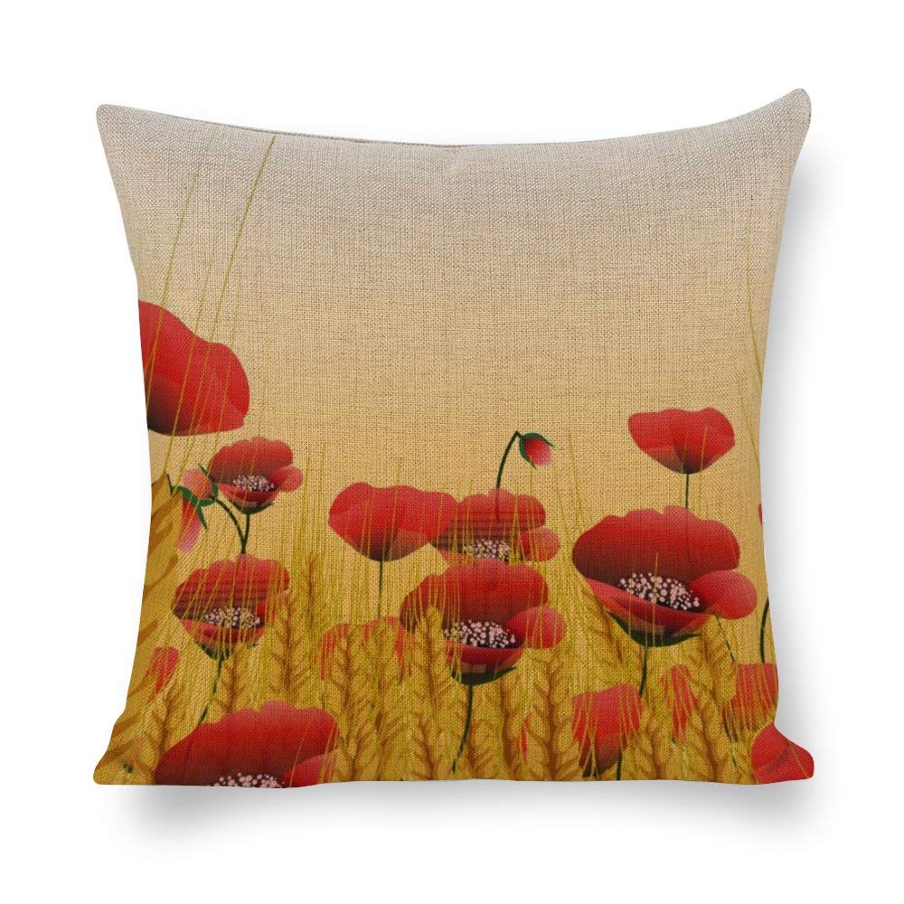 Bed Dkisee Pattern Of Poppy Flowers Throw Pillow Cover 22x22
