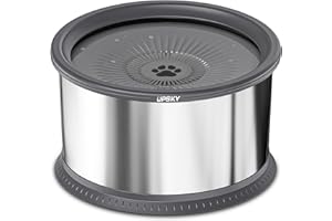 UPSKY Super Large Capacity No Spill Dog Bowl, 6.5L Stainless Steel Spill Proof Slow Water Feeder, Anti-Slip Mat for Messy Drinkers - Grey