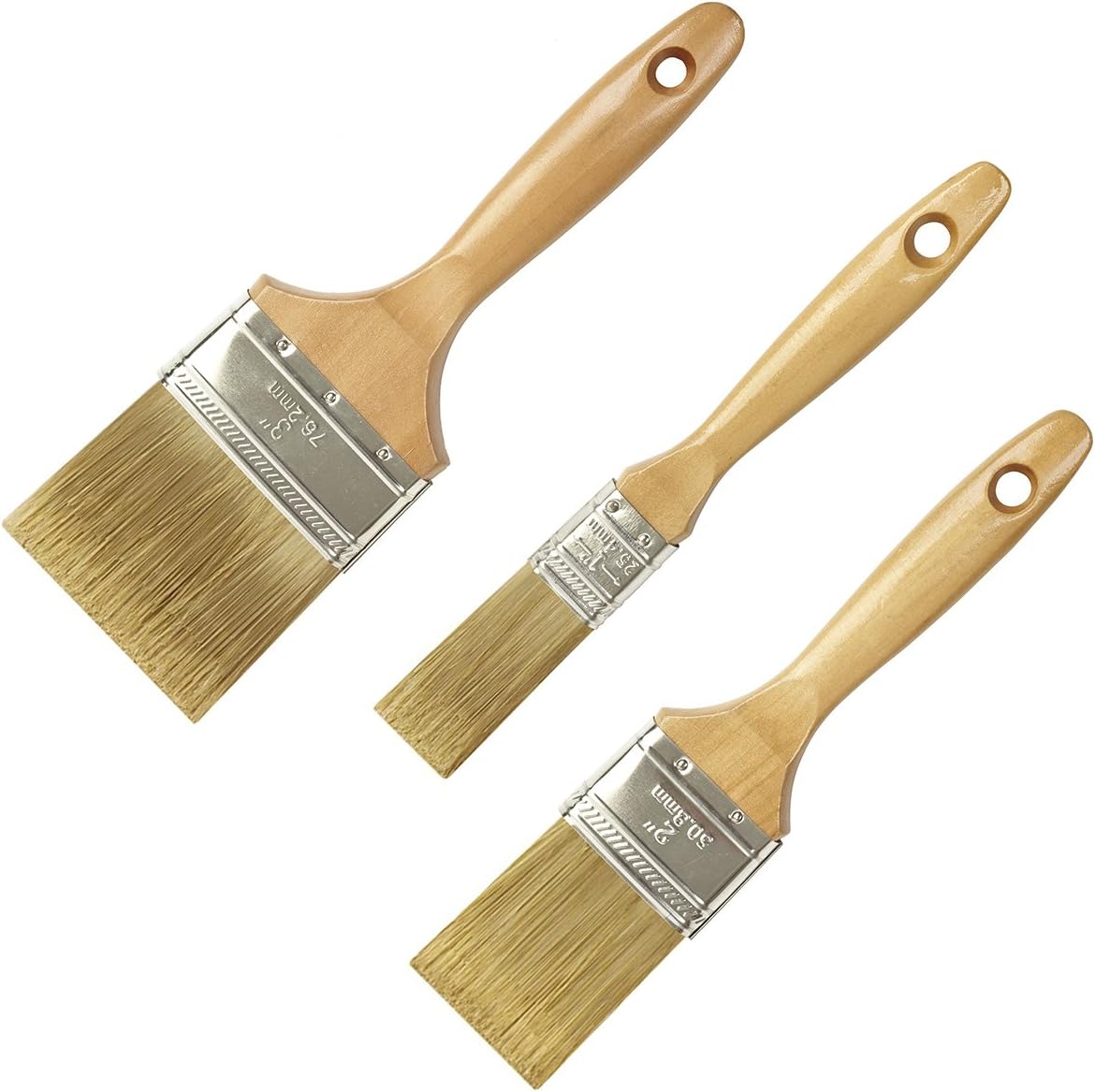 CLEVERLOVE Pure Bristle Paint Brushes 3 Different Sizes with Wooden Handle for Wall and Furniture Paint Staining Craft Projects Occasions