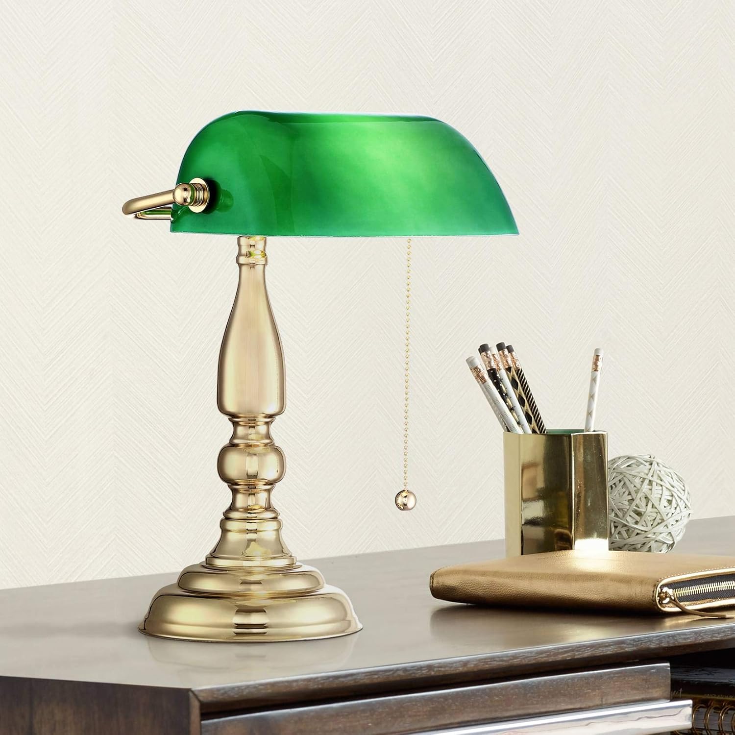 green piano lamp