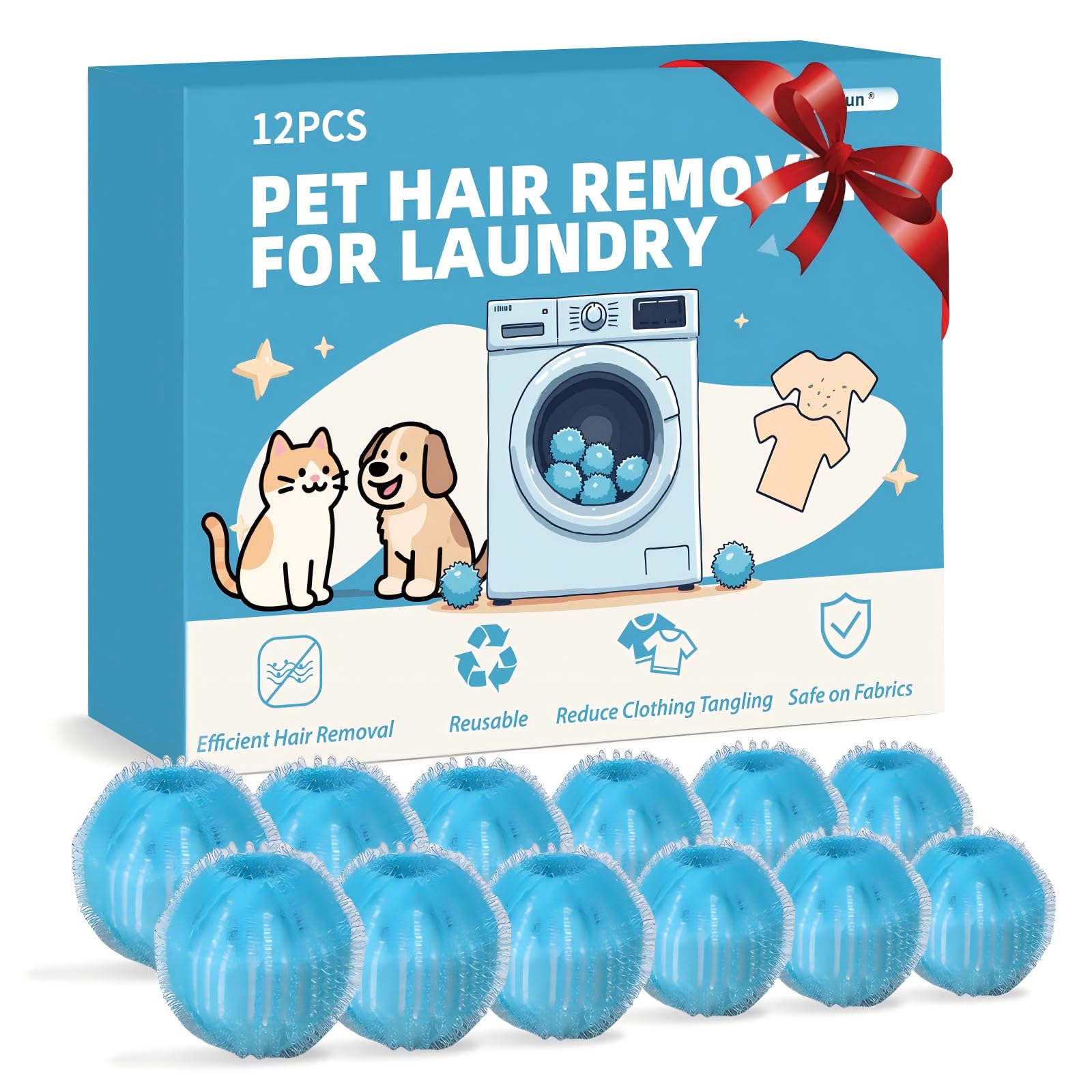 Photo 1 of 12 PCS Pet Hair Remover for Laundry, Reusable Dog & Cat Hair Remover for Laundry, Laundry Pet Hair Catcher for Clothes, Bedding, Won’t Damage Fabrics