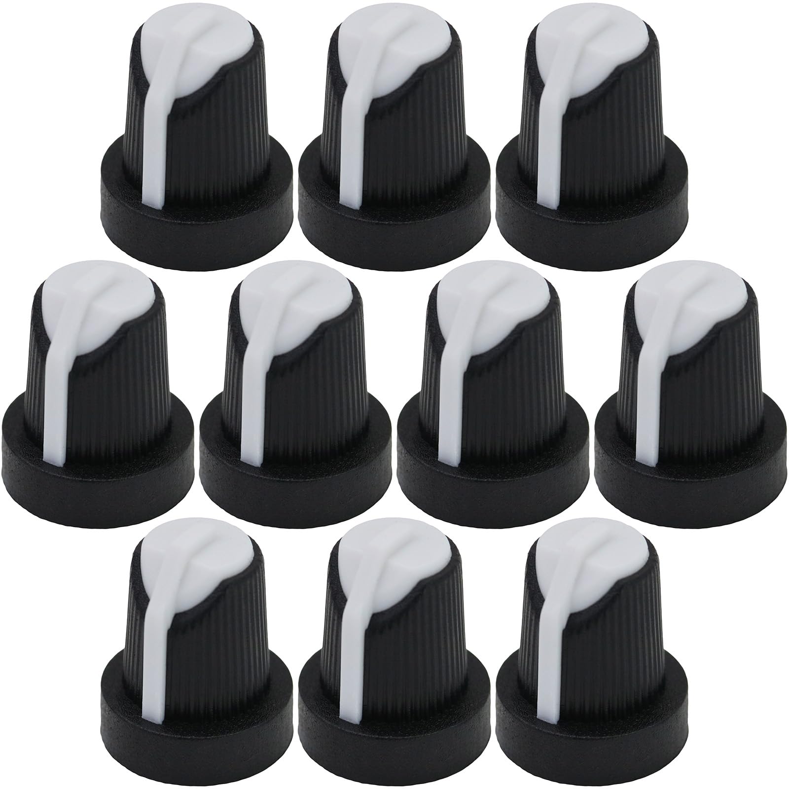 6mm Splined Hole AG5 Black Body Plastic Colour Indicator Control Knob Pack of 10 (White)