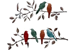 LEBSITEY 2 Pcs Metal Birds on Branch Wall Sculpture, Vivid Metal Birds Wall Decor Hanging Leaves with Birds, Rustic Bird Decor Leaf for Wall Decor Balcony Garden Indoor Outdoor Decor