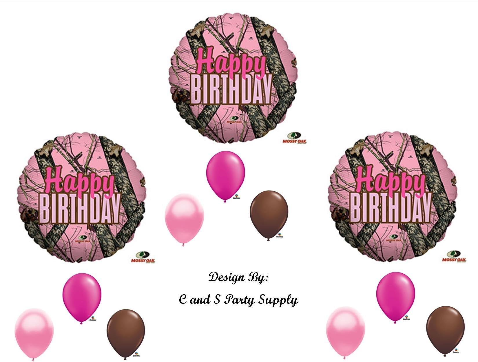 PINK MOSSY OAK Camouflage Happy Birthday Party Balloons Favors Decorations Supplies