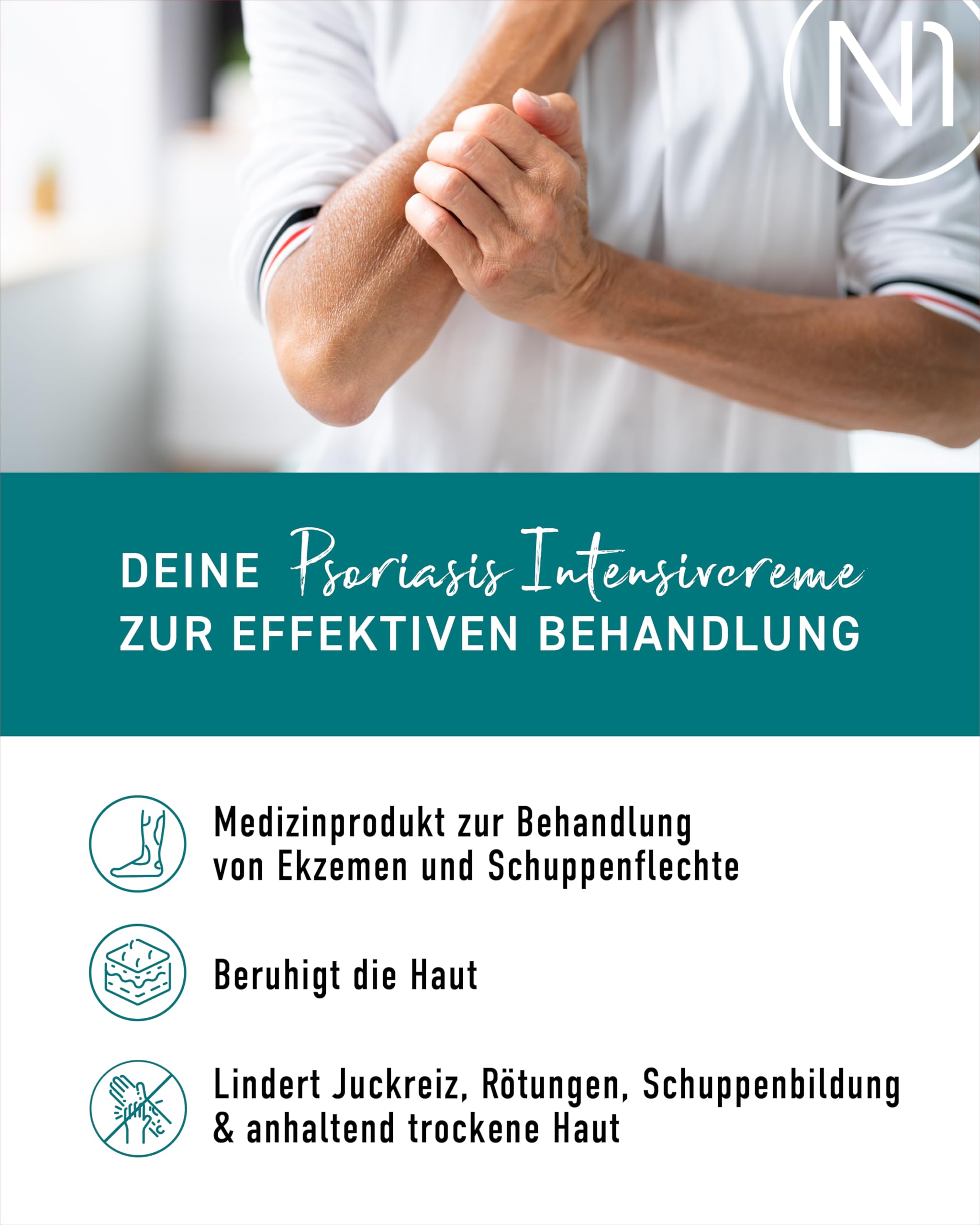 N1 Psoriasis Intensivcreme 50 ml - Schnelle Hilfe gegen starken Juckreiz - Effektiv gegen Schuppenflechte, Neurodermitis & Ekzeme - Beruhigt und lindert rote, schuppige, entzündete & trockene Haut 3