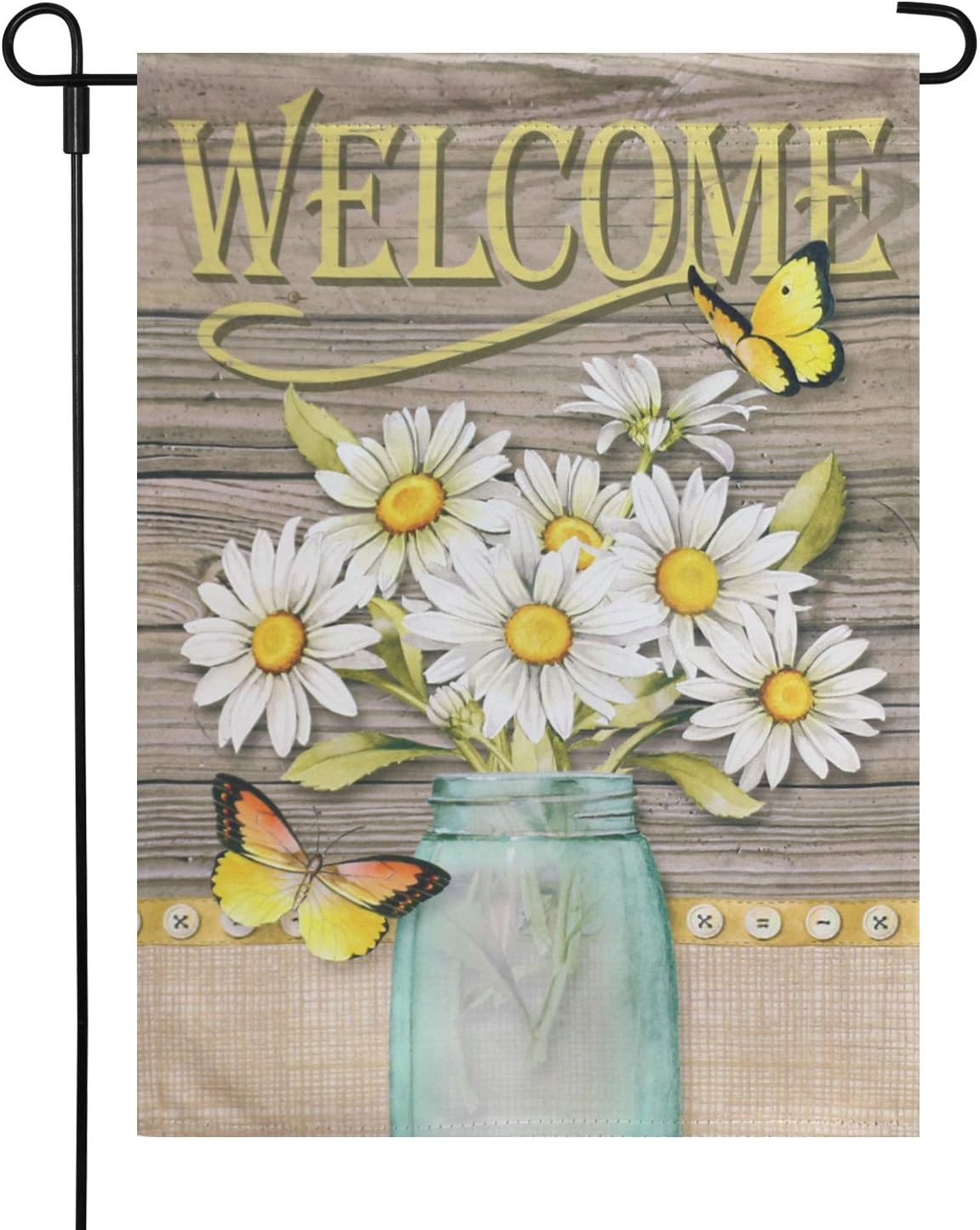 Home Garden Flag 13 x 18 Inch Decoration Double Sided Flowers Butterfly Welcome 12 x 18 Inch