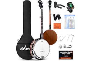 ADM Banjo 5 String Full Size Banjoes Set, 38 Inch Beginner Banjo Kit with Resonator, Remo Drum Head, Open or Closed Back, Gift Package Free Lessons Starter Accessories for Adults Teenager, Brown
