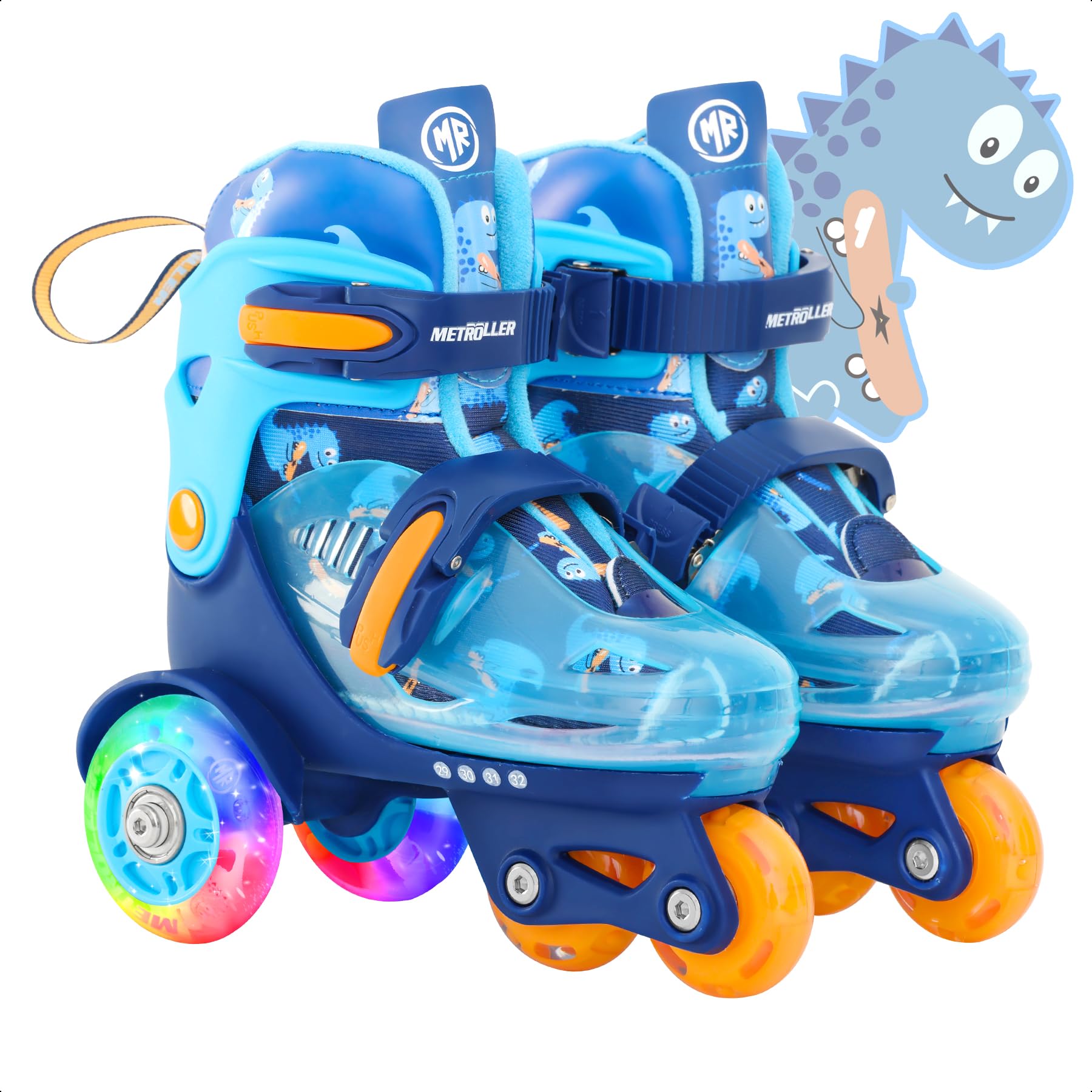 Photo 1 of METROLLER Adjustable Kids Balance Roller Skates for Toddler Ages 3-6 Rainbow Unicorn Dinosaurs Illuminating Rollerskates for Girls Boys Ages 5-8 Three-Point Type Suitable for Beginners