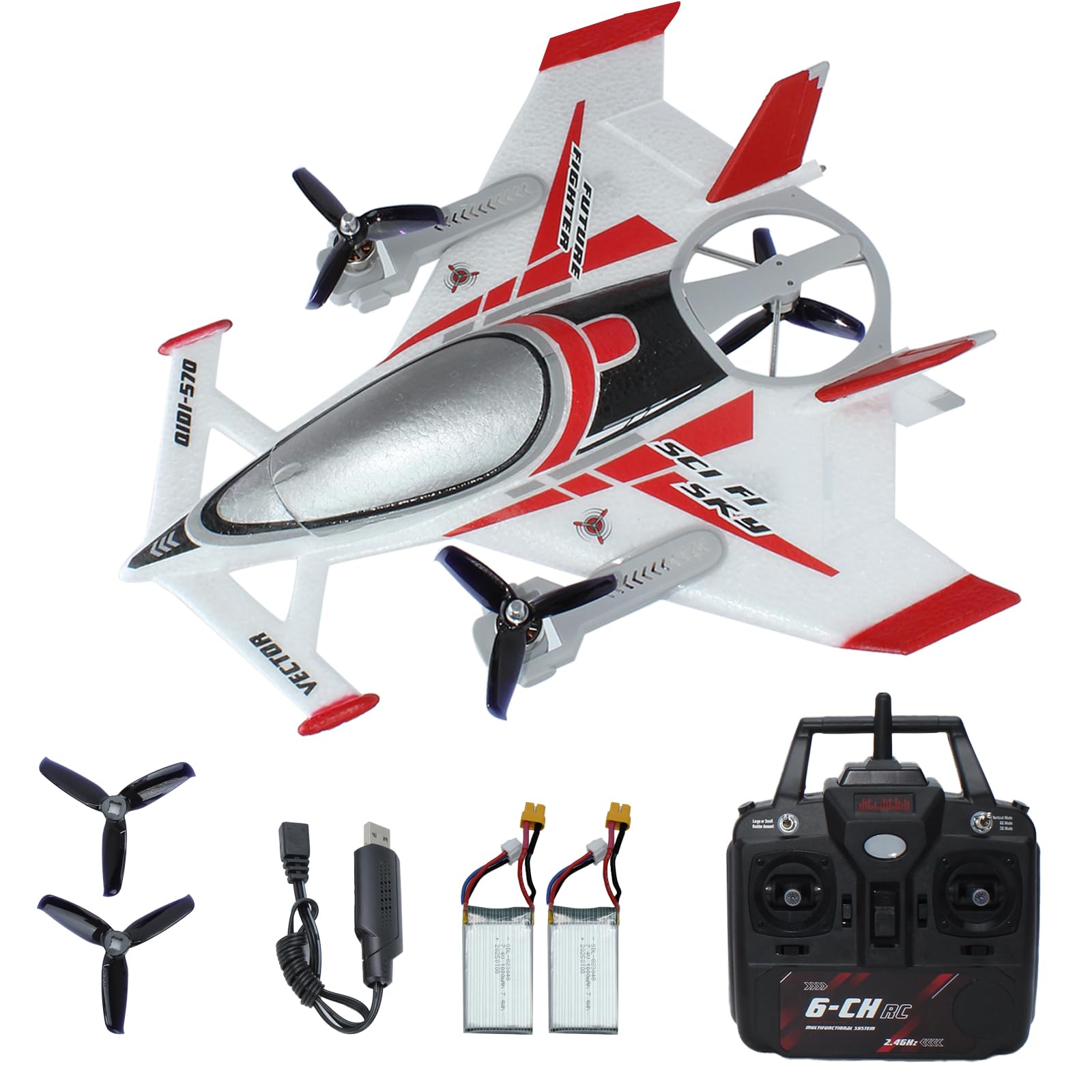 Photo 1 of *UNTESTED*
FLYCOLOR QIDI 570 RC Airplane 2.4Gh 6CH RC Glider Fixed Wing Aircraft 3 Flight Models Brushless RC Helicopters Vertical Takeoff RC Glider (Red)