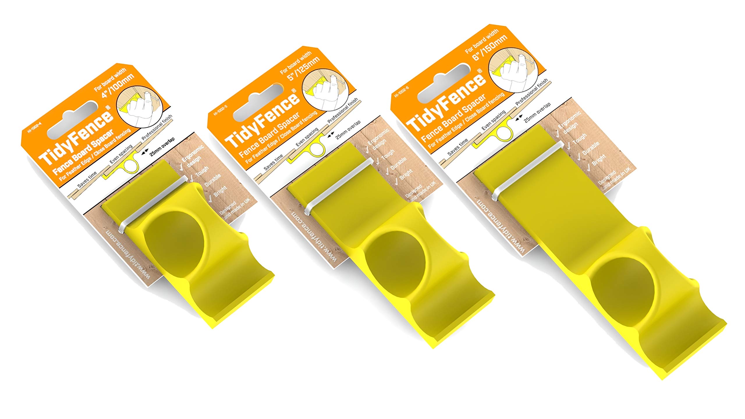 TidyFence - Professional Standard Fence Board Spacer for Feather Edge Boards and Close Board Fence Construction (Full Set for 4", 5" & 6" Board Width) for Fast and Accurate Feather Edge Fencing. โ image 1