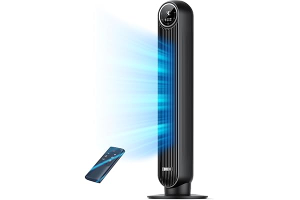 Dreo Tower Fan for Bedroom, 25ft/s Velocity Quiet Floor Fan, 90° Oscillating Fans for Indoors with 4 Speeds, 4 Modes, 8H Timer, Standing Fans, Bladeless Fan, Black, Nomad One (DR-HTF007)