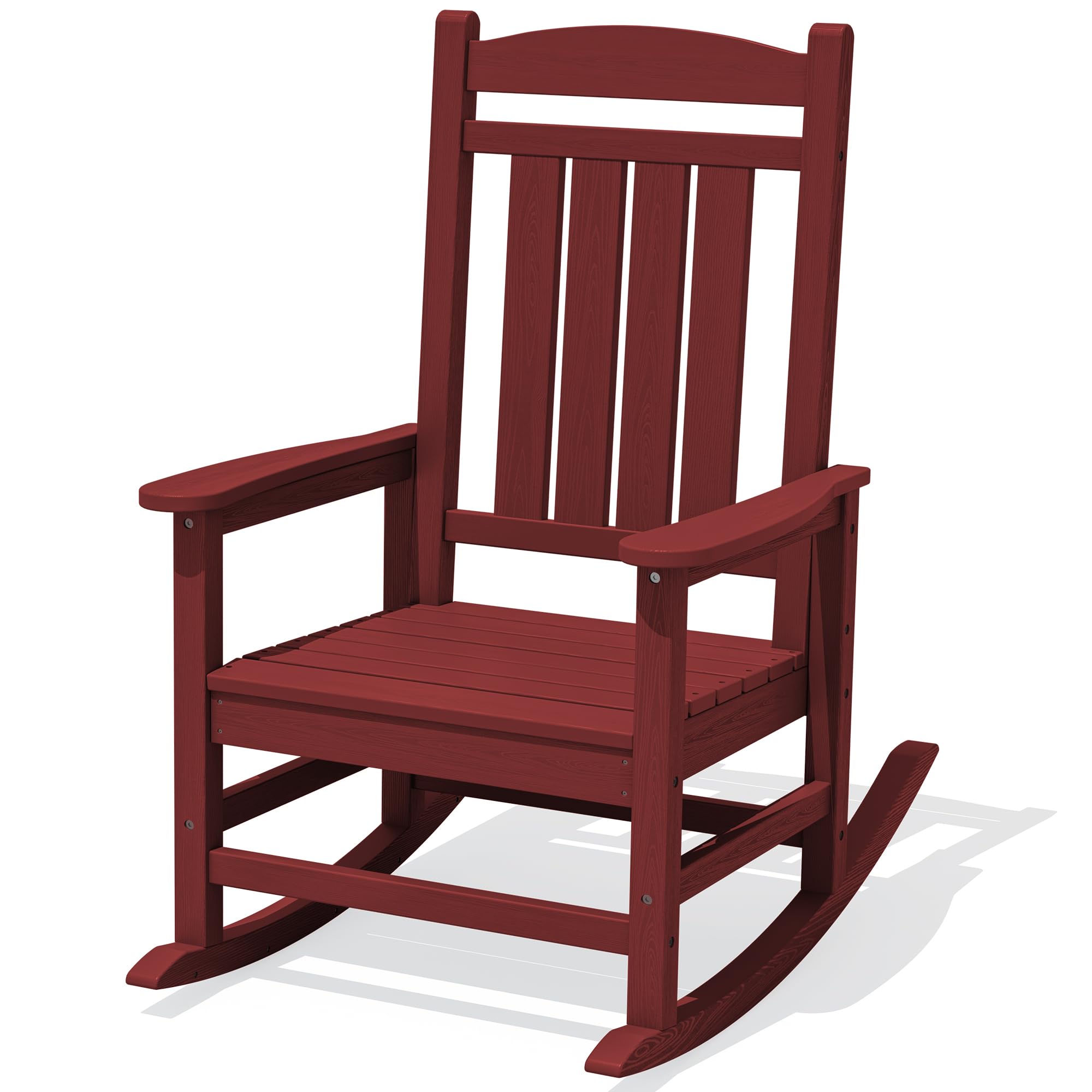 KINGYES Outdoor Rocking Chair, Weather Resistant Patio Rocking Chairs High Back Porch Rocker for Adult, Dark Red Image