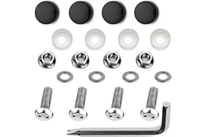 LFParts Stainless Steel Rust Resistant License Plate Frame Security Anti-Theft Machine Type Screws Fasteners (M6x20mm, Black Caps)