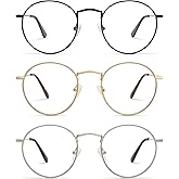 AMOMOMA 3-Pack Retro Round Reading Glasses for Men Women Trendy Blue Light Blocking Computer Readers Metal Frame AM6101