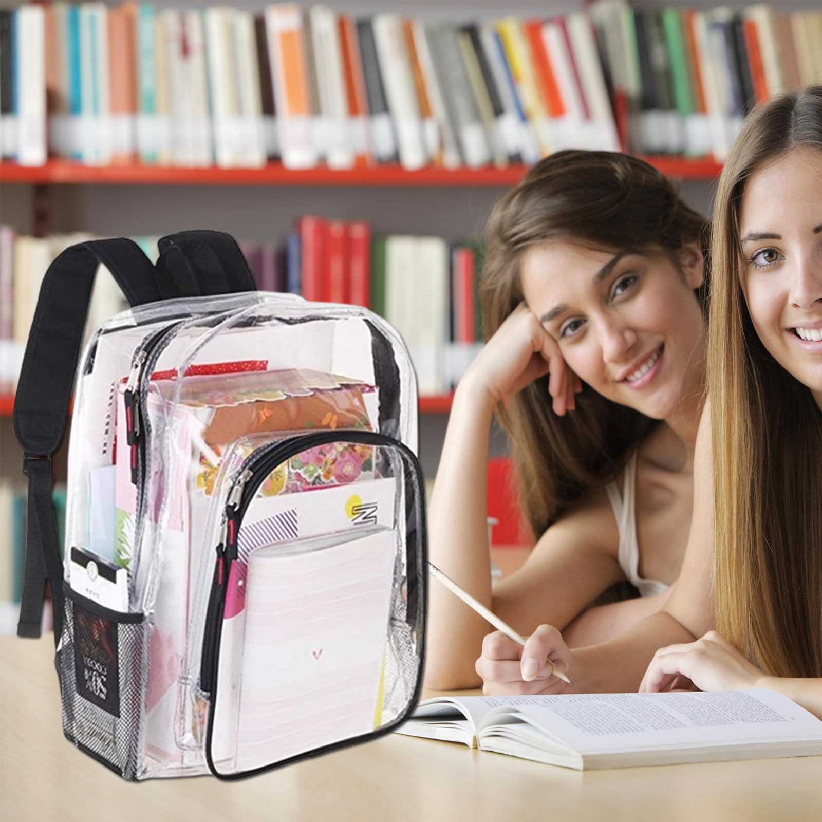 JOMPARO Clear Backpack Heavy Duty Clear Bookbag for School Transparent See Through Book Bags for Boys Girls 16 inch