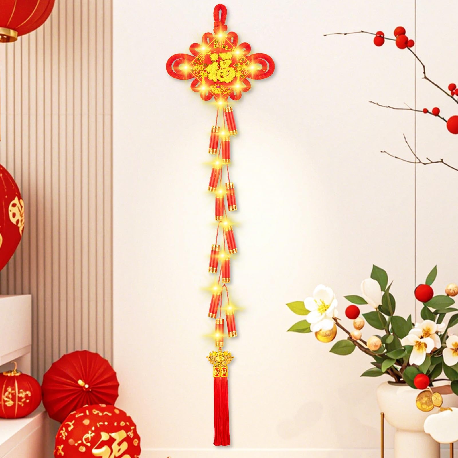 Photo 1 of 1 Pc Chinese New Year Hanging Decorations Electronic Firecrackers Chinese Knots Firecrackers LED Decorations for Chinese New Year Spring Festival Lunar New Year