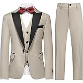 Boys Suits 3 Piece Slim Fit Formal Set One Button Solid Tuxedo Jacket Vest Pant for Kids Prom Wedding 4-16 Years Peak Lapel