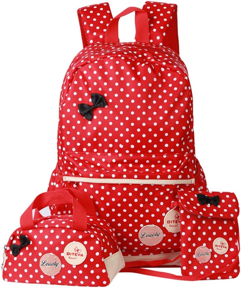 Polka Dot 3pcs Kids Book Bag Purse School Backpack Water Repellent Girls Teen