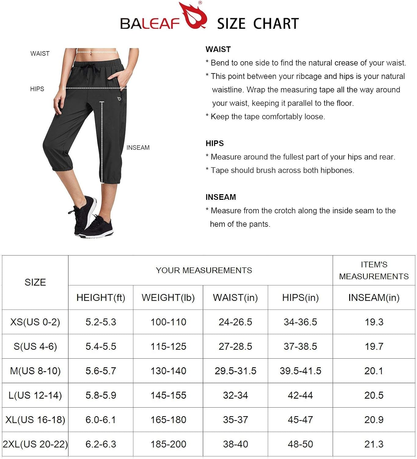 BALEAF Women Lightweight Capri Jogger Hiking Shorts Running Capri Pants Quick Dry UPF 50+ Zipper Pockets: Clothing