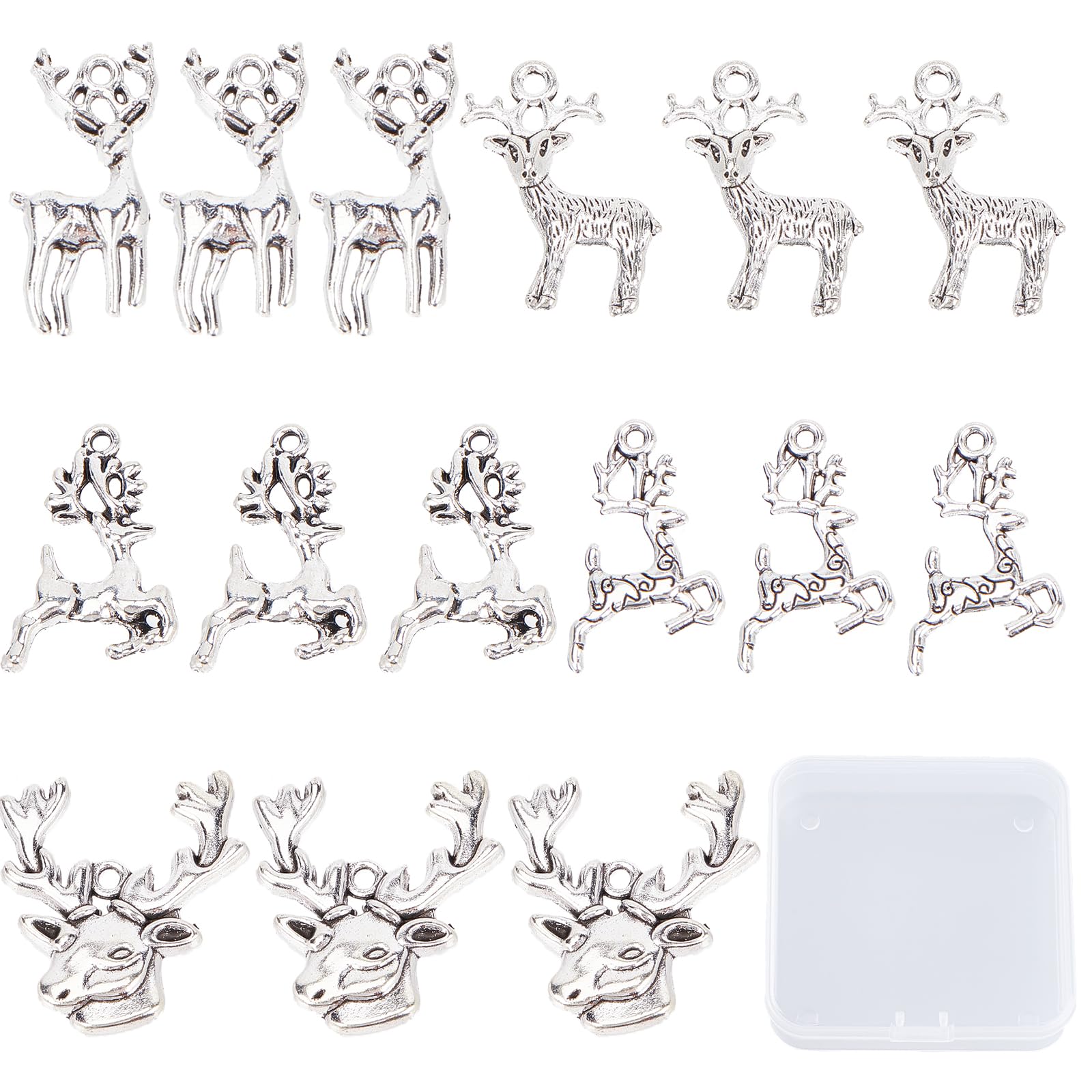 SUNNYCLUE 1 Box 50Pcs Deer Charms Christmas Antique Silver Reindeer Charms Stag Small Elk Head Animal Deer Antler Cute Animals Alloy for jewellery Making DIY Necklace Supplies — image 1
