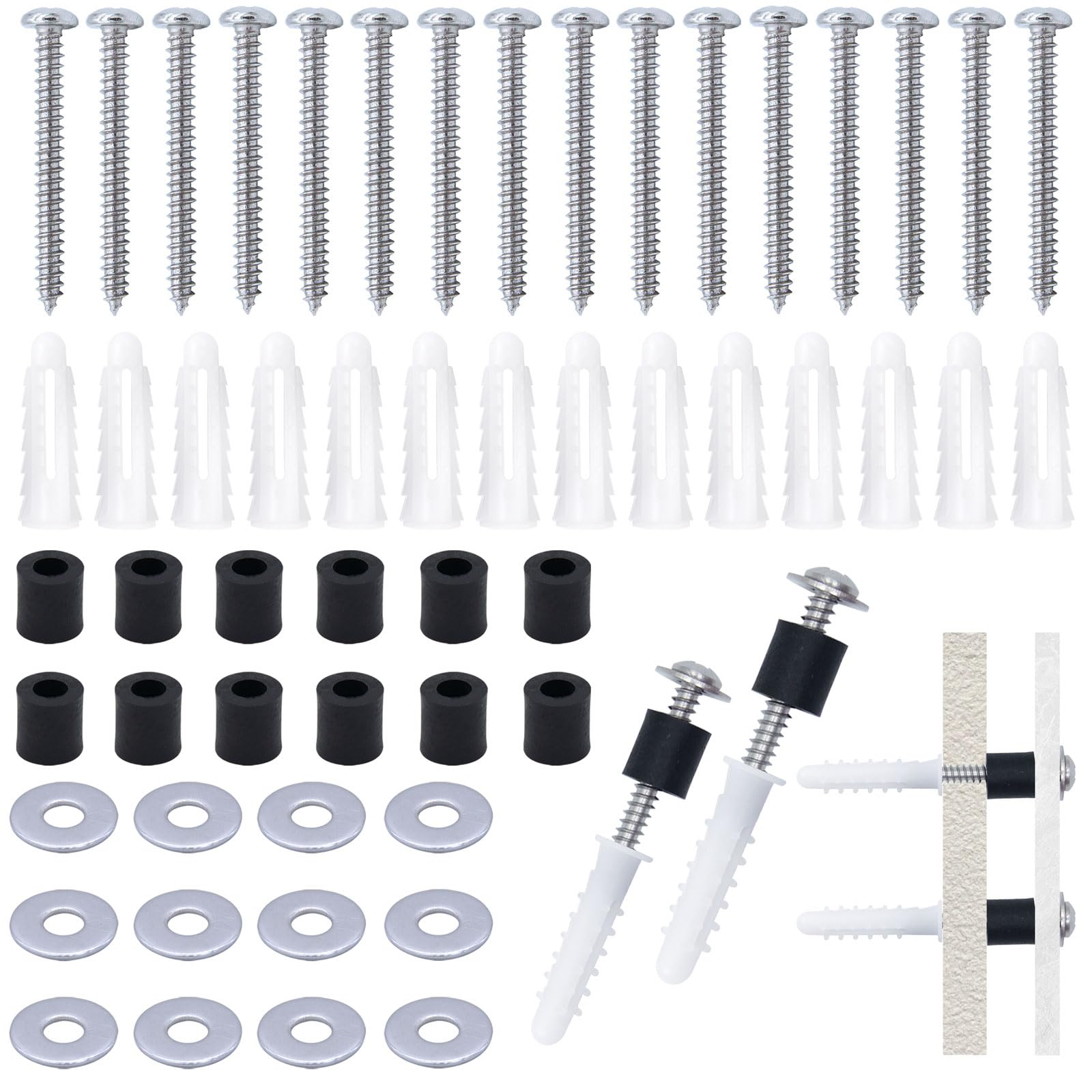 Photo 1 of 200 Pieces Pegboard Mounting Kit Wall Peg Boards Installation Accessories Pegboard Spacer Kit Includes Screws, Anchors, Spacers and Washers for 1/4-Inch Pegboard (50 Sets)