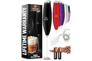 Zulay Kitchen Milk Frother Handheld Electric Whisk – Frother Wand with 2 Duracell Batteries, Durable Drink Mixer, Coffee Frother, Hand Blender, Frother for Protein Powder, Matcha & More - Black