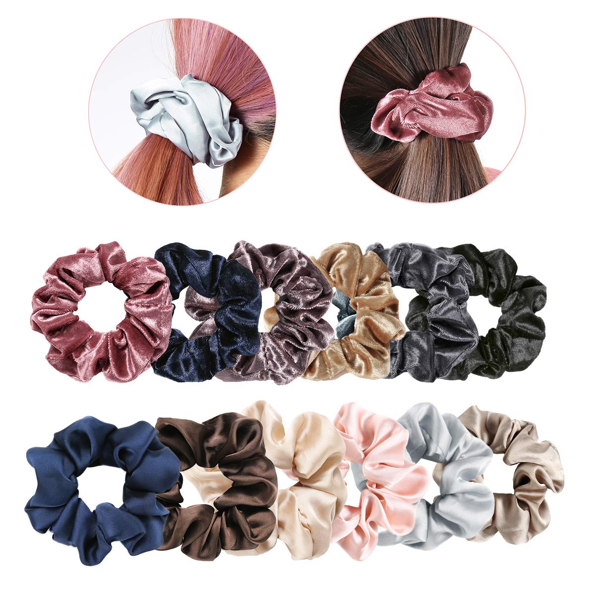 Velvet Satin Hair Scrunchies Ties 12 Pack Large Durable