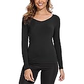 GYS Bamboo Viscose Pajama Tops for Women V Neck Slim Fit Basic Long Sleeve T Shirt
