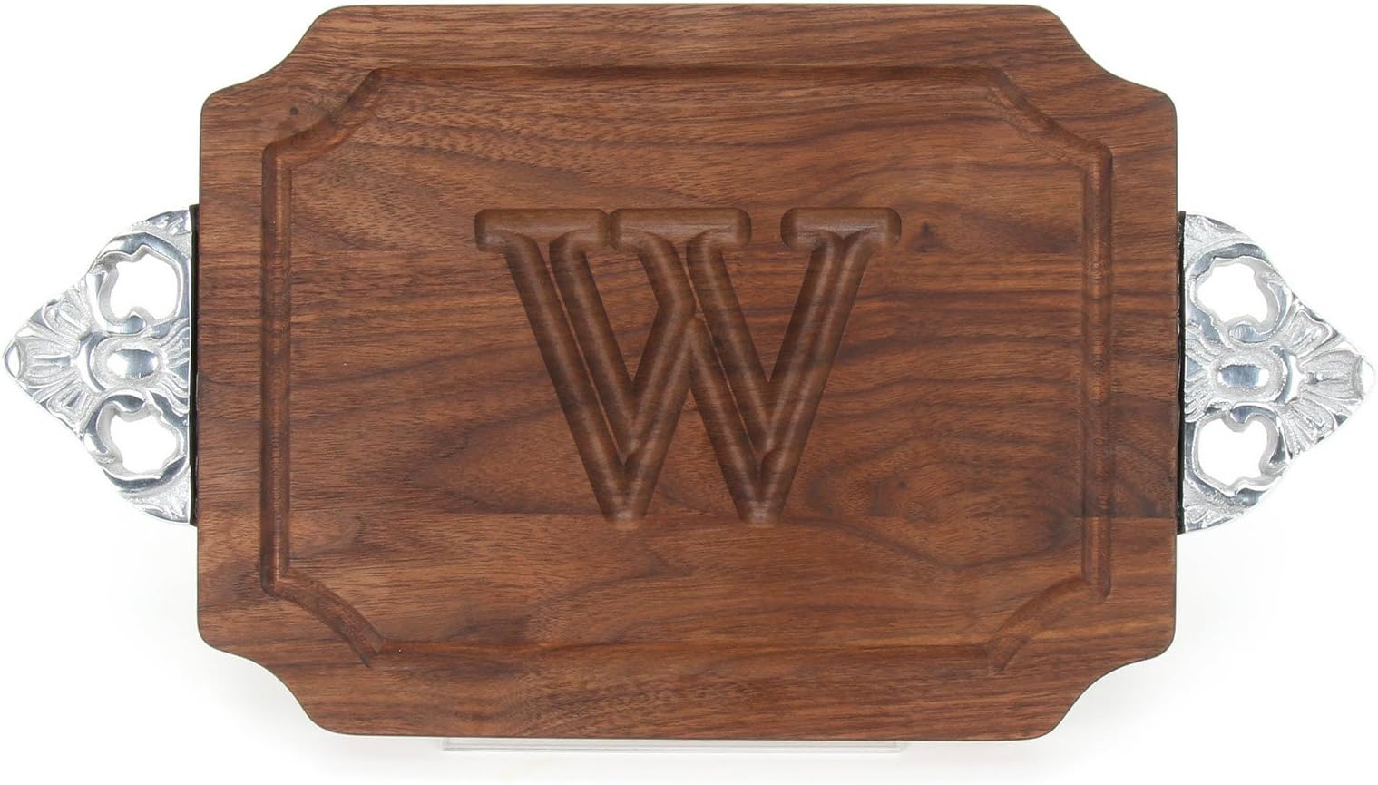 BigWood Boards W300-SC-W Cutting Board with Handles, Monogrammed Wedding Gift Cutting Board, Small Cheese Board, Walnut Wood Serving Tray,"W"