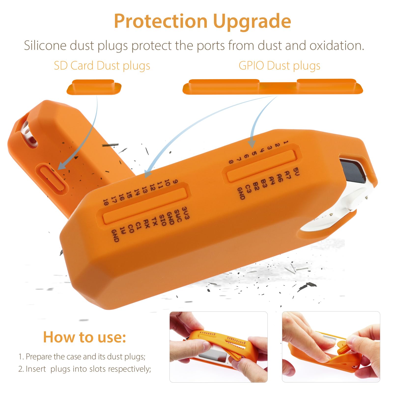 HCJYC 5 in 1 Protective Accessories Soft Silicone Case & EVA Carrying Case & 3 Pack of Screen Protect & SD Card Dust Plug & GPIO Dust Plug for Flipper Zero - Original Orange Set (Orange)