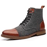 La Milano Mens Winter Dress Boots Cap Toe Lace up Genuine Leather Oxford Comfortable Casual Wool Ankle Jack Boots for Men