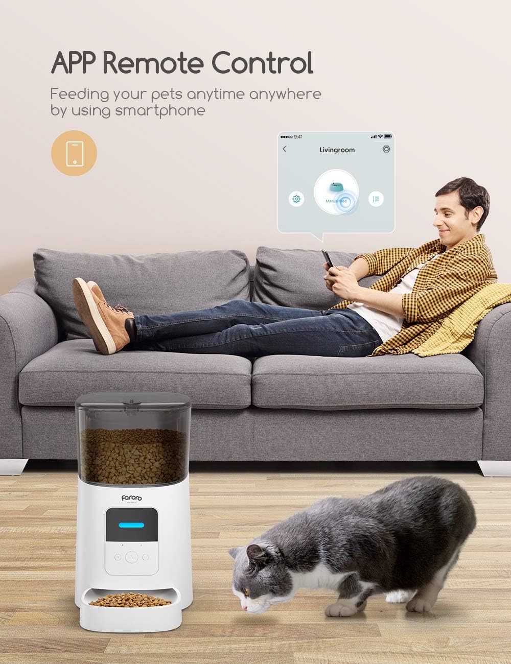Pet Supplies : Faroro Automatic Cat Feeder 2.4G WiFi Enabled 6L Smart Food Dispenser for Cats and Small Dogs with App Control, Programmable Timer, Distribution Alarms and Voice Recorder Up to 15 Meals per Day : 
