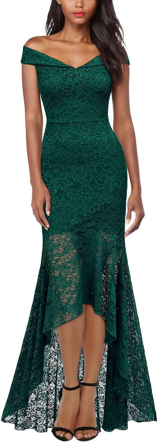 Miusol Women's Vintage Off Shoulder Floral Lace Evening Cocktail Maxi Dress: Clothing