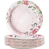 gisgfim 48 Pcs Floral Paper Plates 7" Pink Girls’ Birthday Party Disposable Dessert Plates Supplies Decorations Tea Party Plates Tableware for Wedding Baby Shower