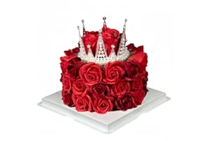 EIGHTOWN Birthday Gift for Her with Crown - Forever Cake with Red Preserved Flowers - Bouquet Preserved Roses for Women (Red)