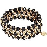 Coiris Glass Bead Crystal Wrap Bangle Bracelet with Alloy Elastic Cord Gifts for Women